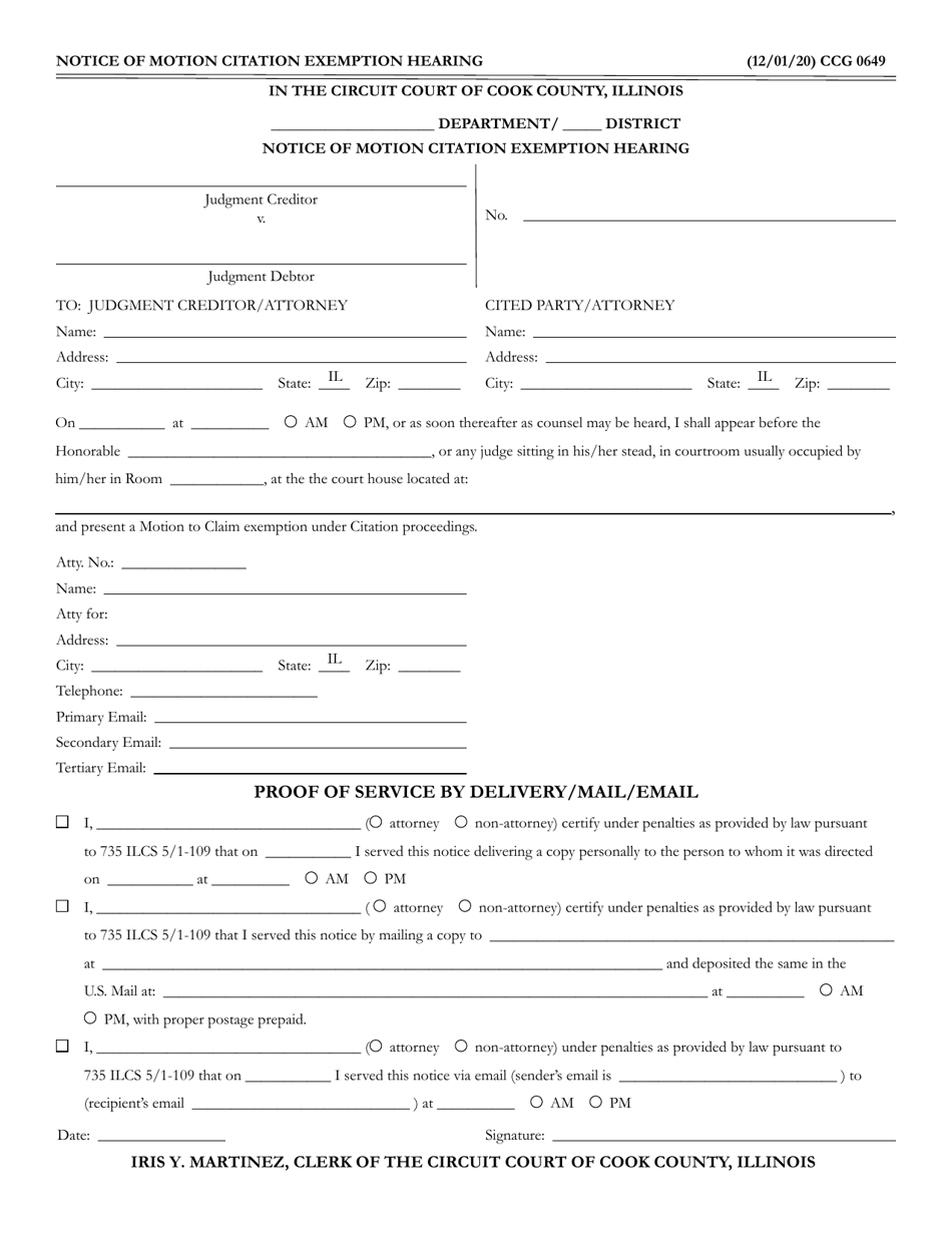 Form CCG0649 - Fill Out, Sign Online and Download Fillable PDF, Cook ...