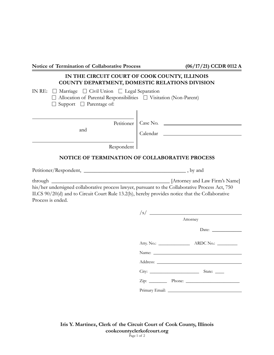 Form CCDR0112 Notice of Termination of Collaborative Process - Cook County, Illinois, Page 1