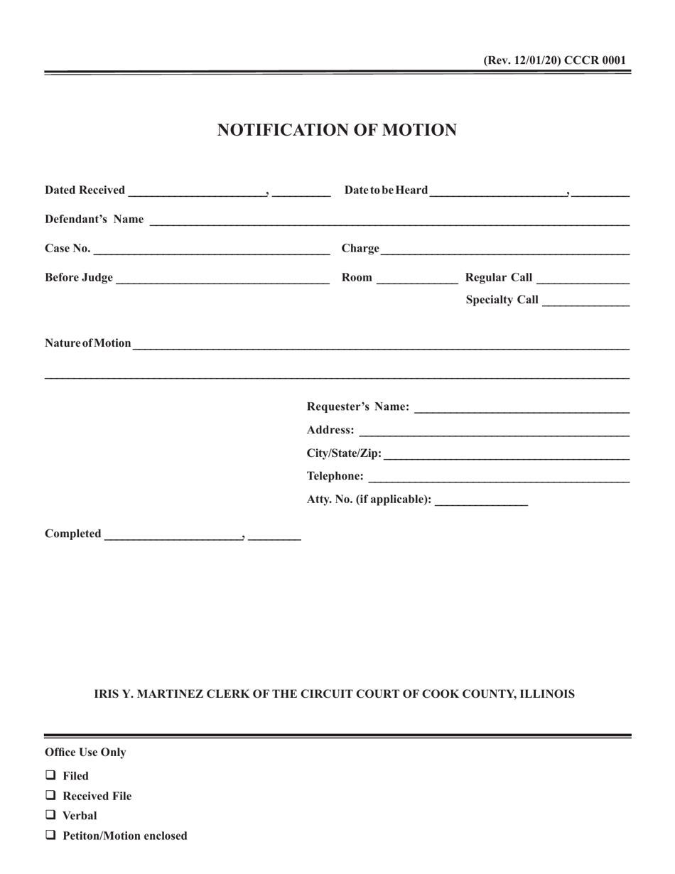 Form CCCR0001 Notification of Motion - Cook County, Illinois, Page 1