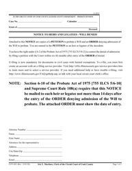 Document preview: Form CCP1021 Notice to Heirs and Legatees - Will Denied - Cook County, Illinois