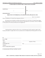 Form CCG0045 Objection to Withdrawal of Limited Scope Appearance - Cook County, Illinois