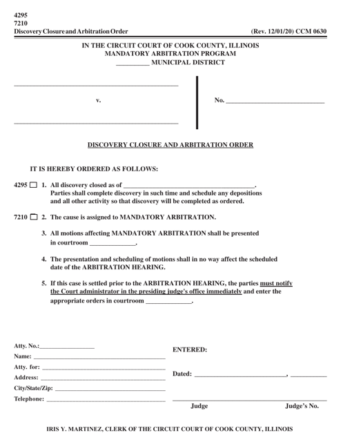 Form CCM0630 Discovery Closure and Arbitration Order - Cook County, Illinois
