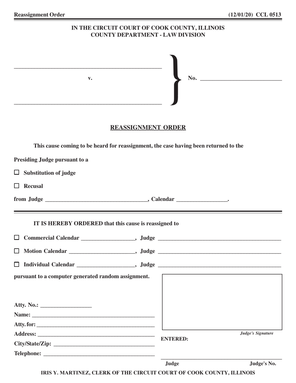 Form CCL0513 Reassignment Order - Cook County, Illinois, Page 1