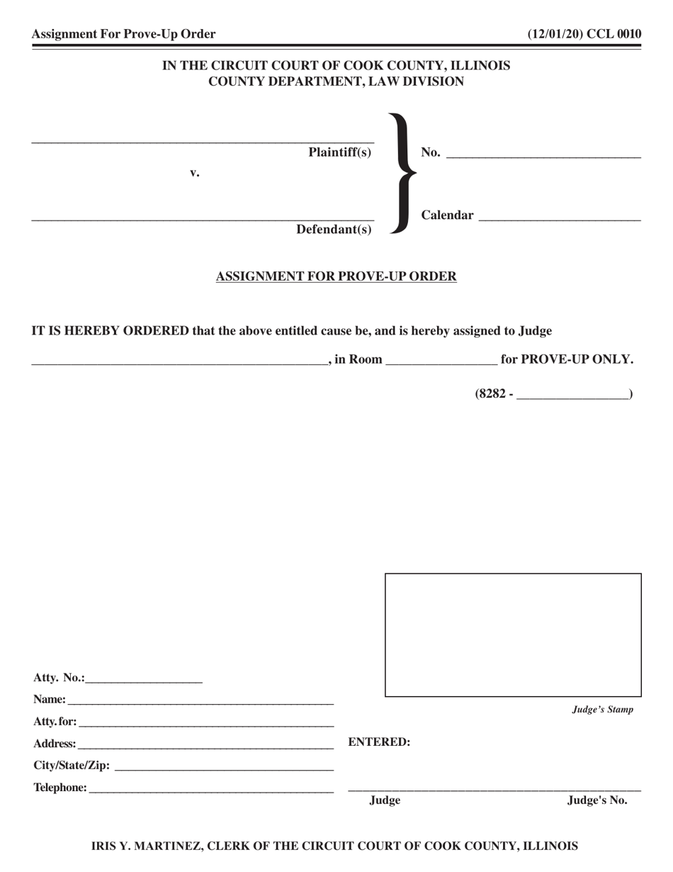 Form CCL0010 Assignment for Prove-Up Order - Cook County, Illinois, Page 1