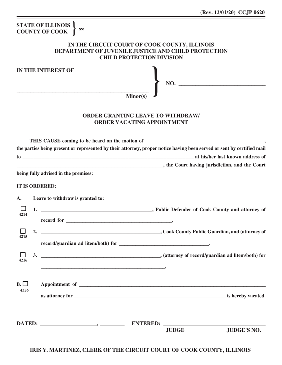 Form CCJP0620 Order Granting Leave to Withdraw / Order Vacating Appointment - Cook County, Illinois, Page 1