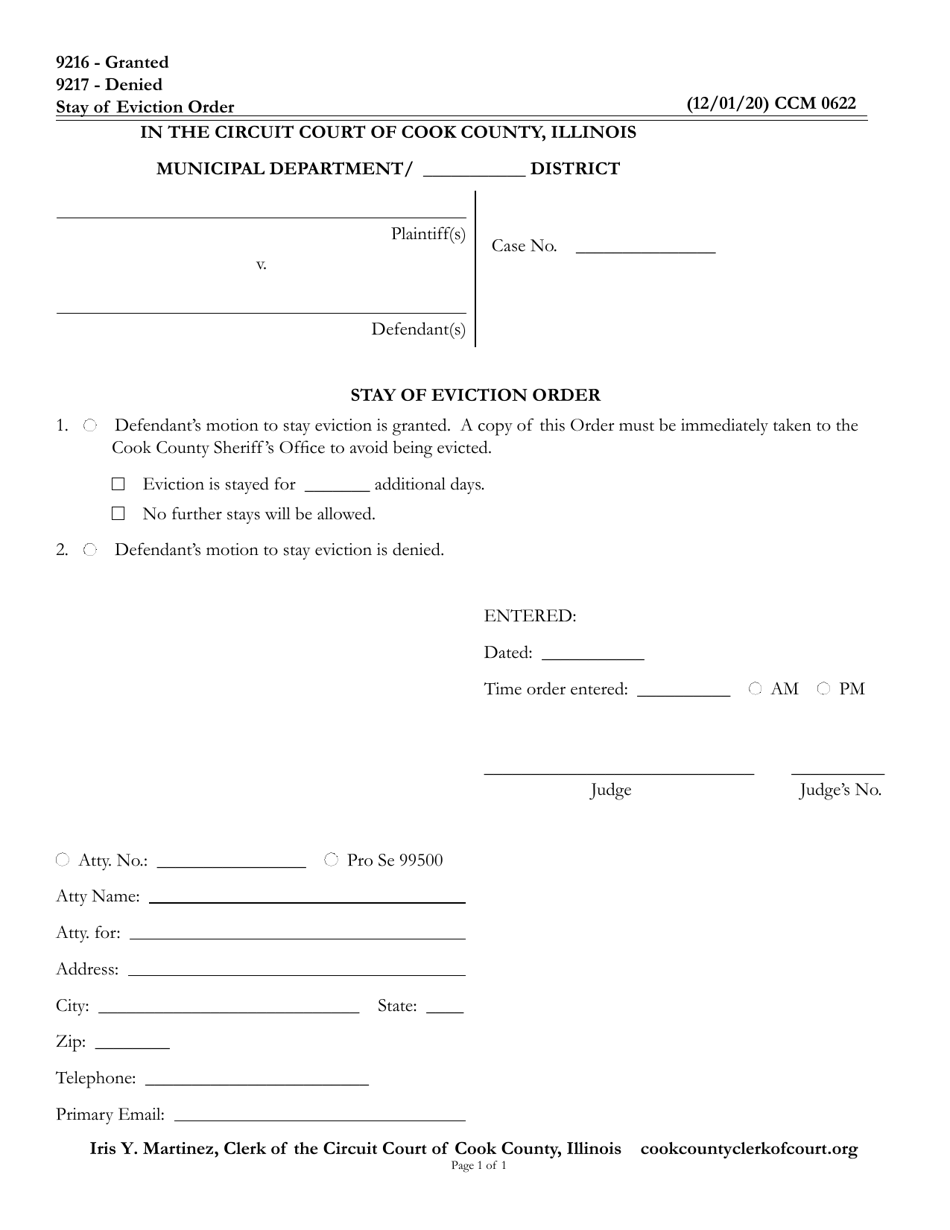 Form CCM0622 Stay of Eviction Order - Cook County, Illinois, Page 1