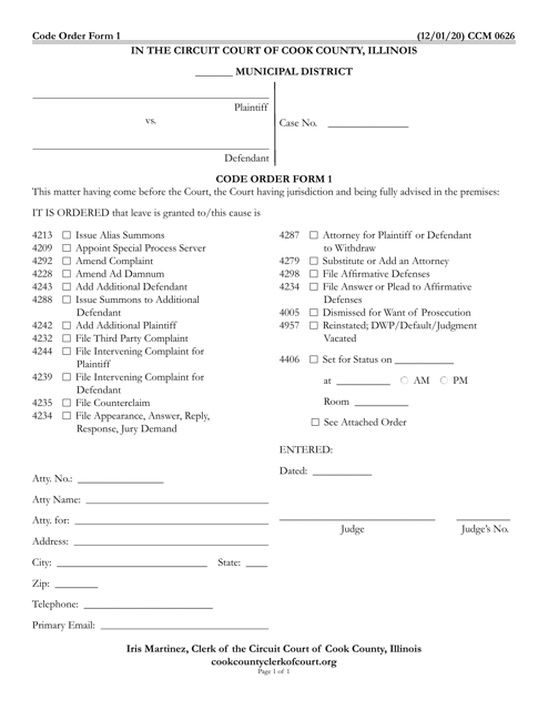 CODE ORDER Form 1 (CCM0626)  Printable Pdf