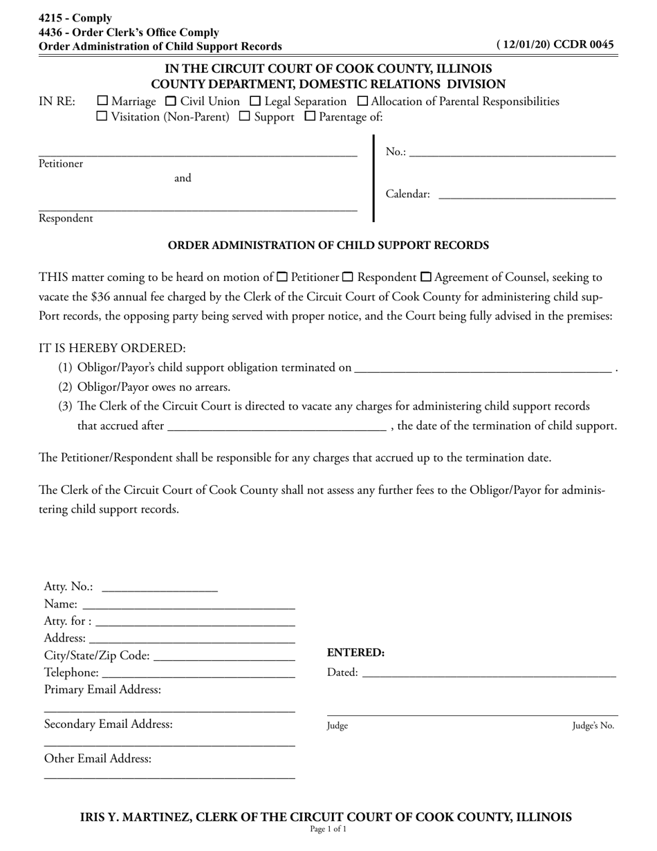 Form CCDR0045 Fill Out, Sign Online and Download Fillable PDF, Cook