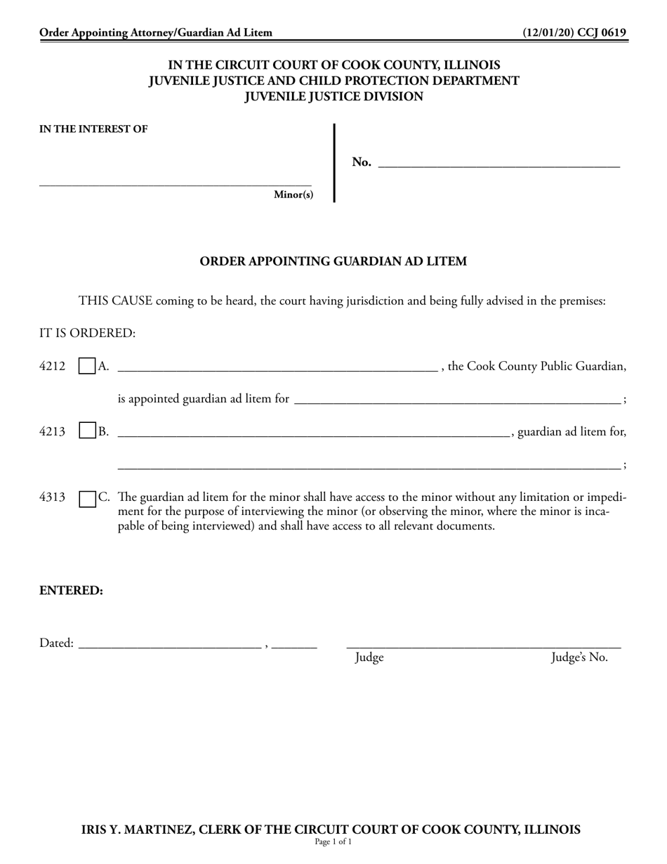 Form CCJ0619 Order Appointing Guardian Ad Litem - Cook County, Illinois, Page 1