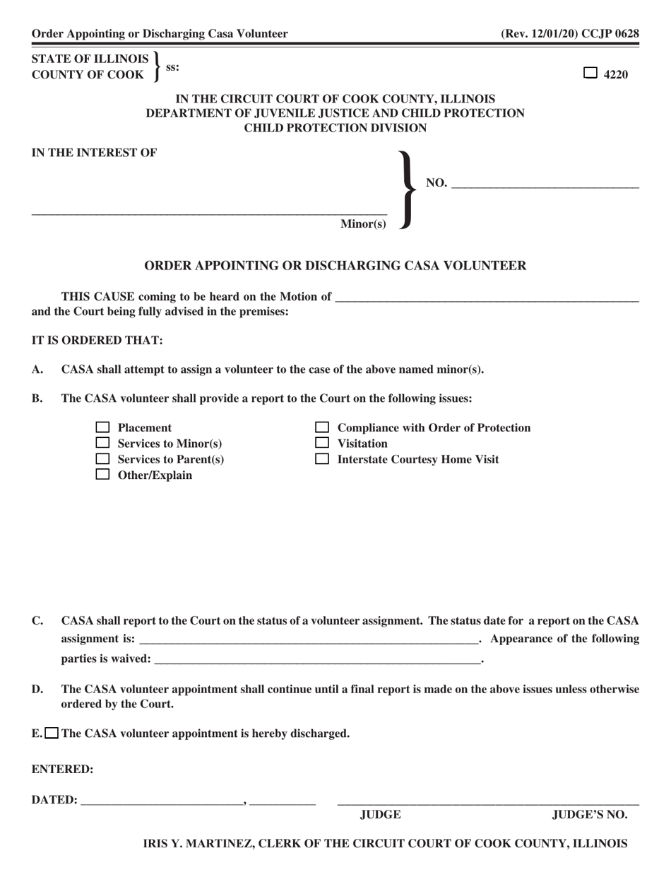 Form CCJP0628 Order Appointing or Discharging Casa Volunteer - Cook County, Illinois, Page 1
