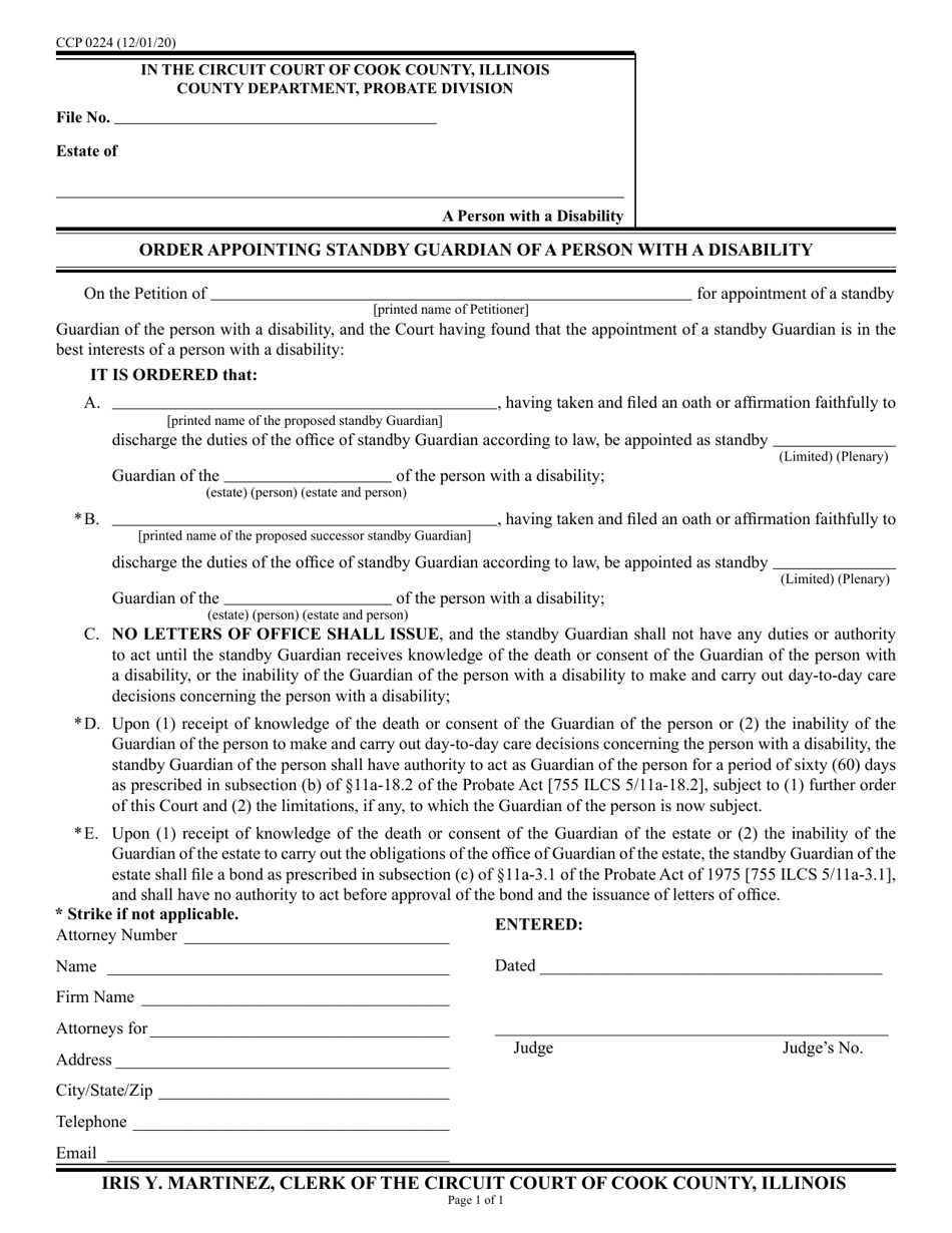 Form CCP0224 Order Appointing Standby Guardian of a Person With a Disability - Cook County, Illinois, Page 1