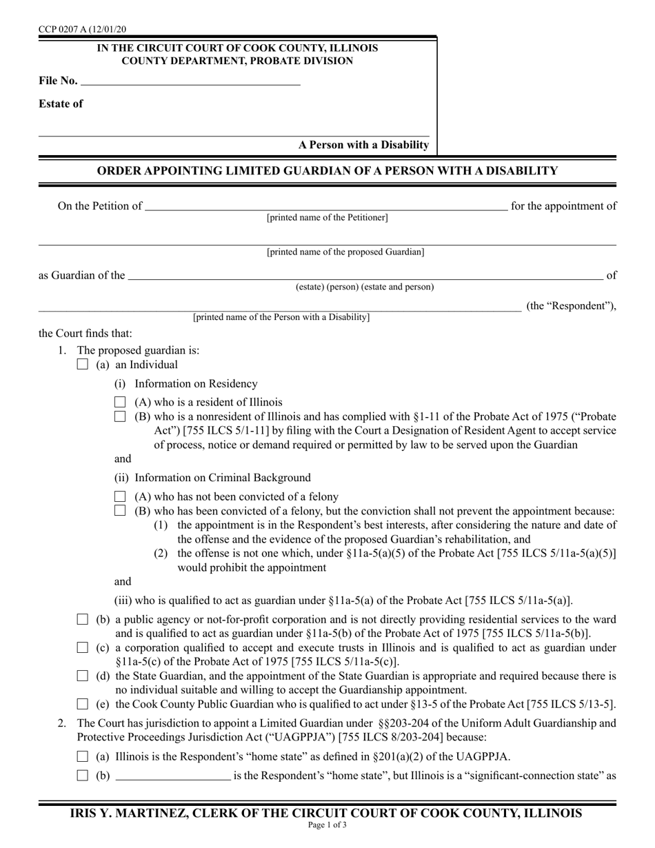 Form CCP0207 Order Appointing Limited Guardian of a Person With a Disability - Cook County, Illinois, Page 1