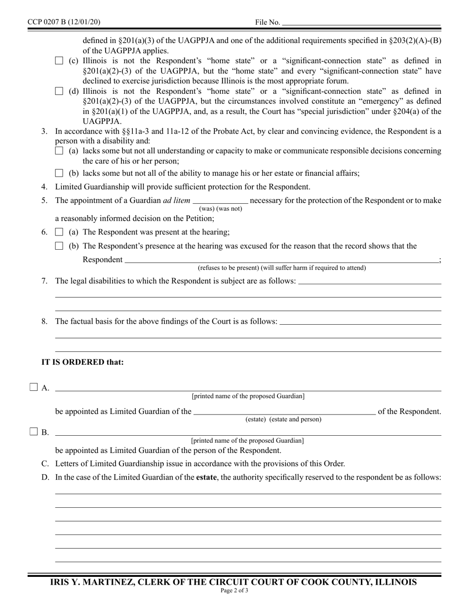 Form CCP0207 Order Appointing Limited Guardian of a Person With a Disability - Cook County, Illinois, Page 2