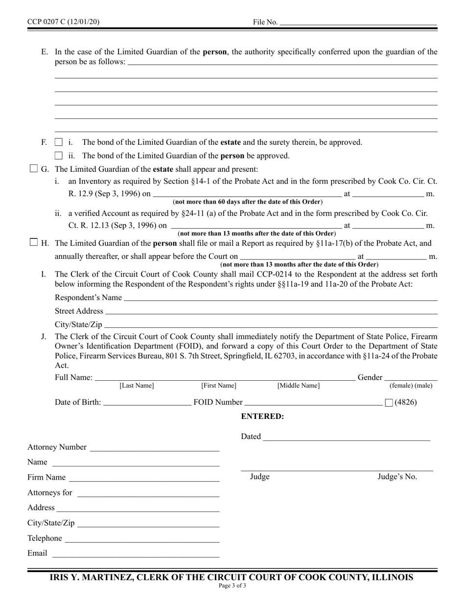 Form CCP0207 Order Appointing Limited Guardian of a Person With a Disability - Cook County, Illinois, Page 3