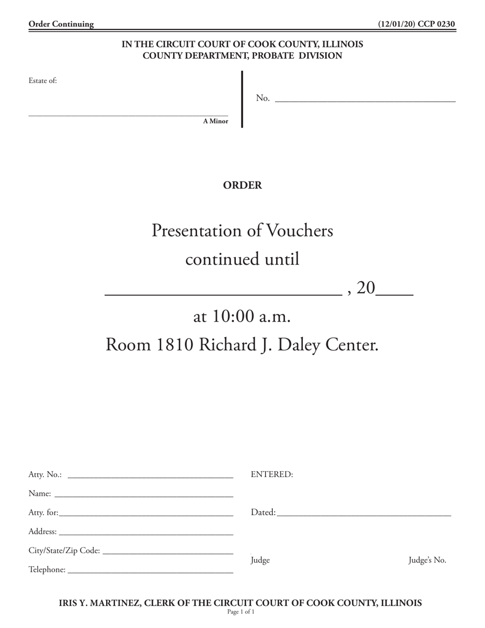 Form CCP0230 Order Continuing - Cook County, Illinois, Page 1