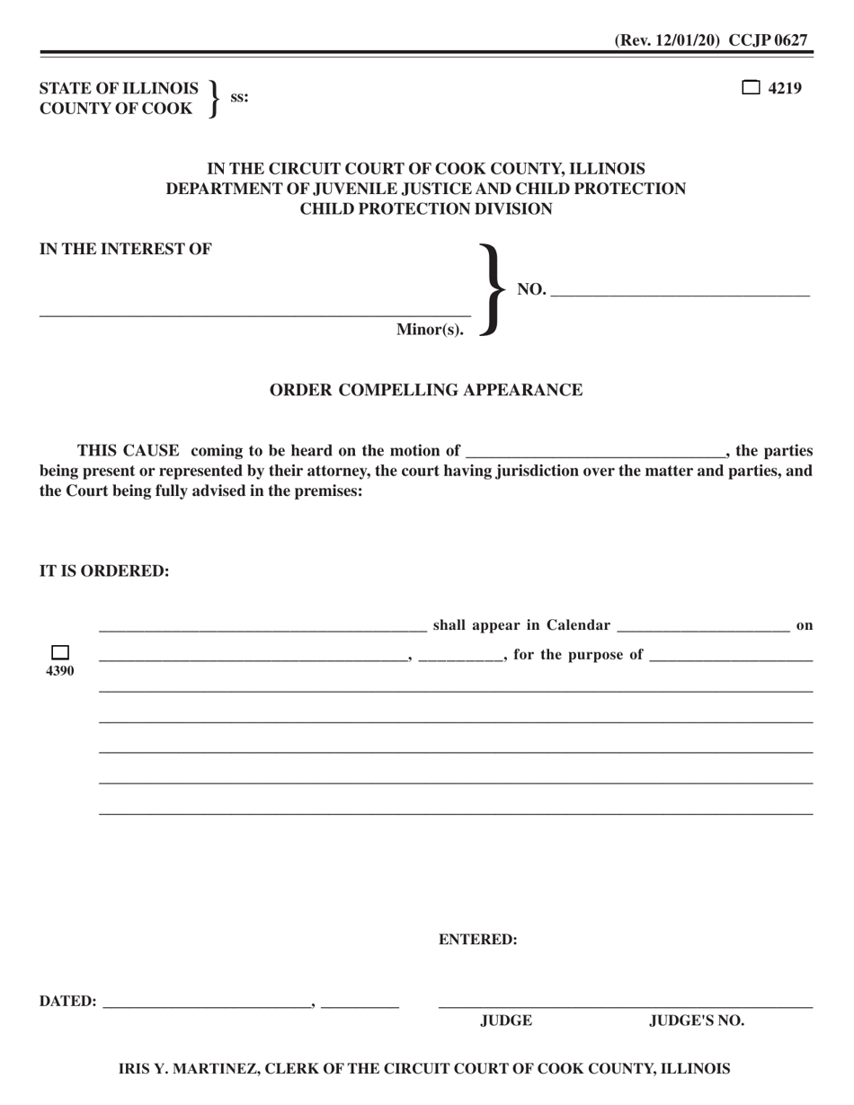 Form CCJP0627 Order Compelling Appearance - Cook County, Illinois, Page 1