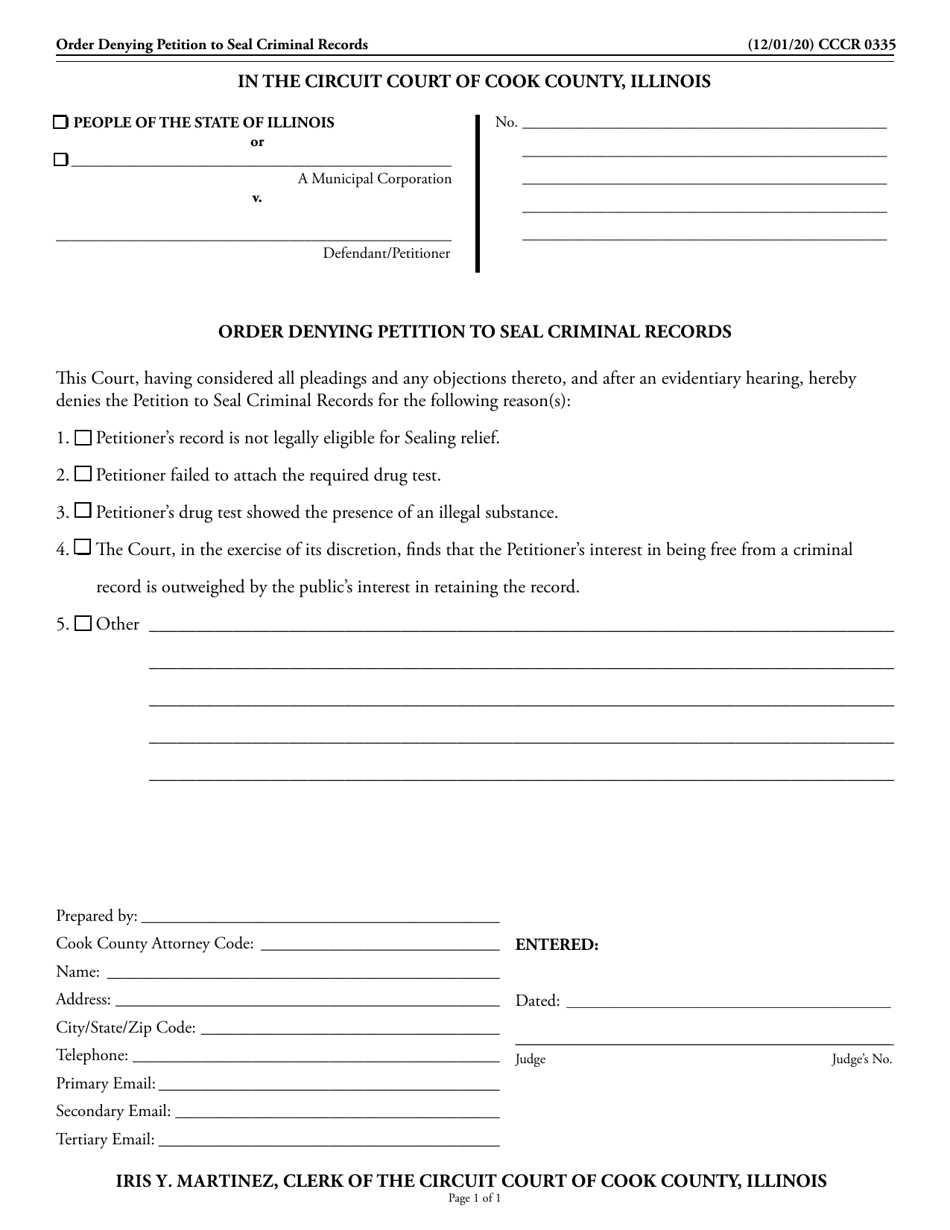 Form CCCR0335 Fill Out, Sign Online and Download Fillable PDF, Cook