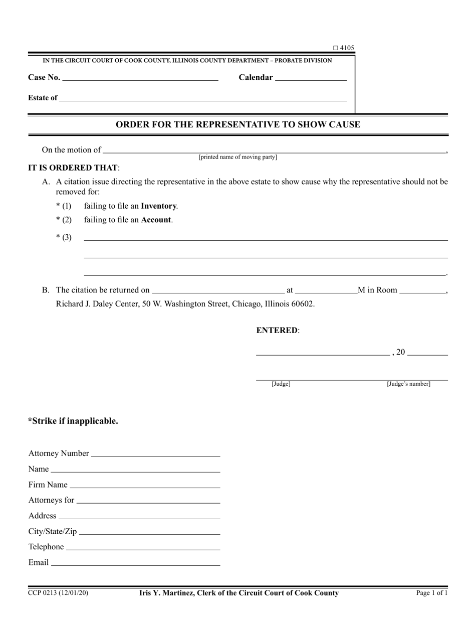 Form CCP0213 Order for the Representative to Show Cause - Cook County, Illinois, Page 1