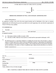 Document preview: Form CCP0503 Order for Admission of Will and Summary Administration - Cook County, Illinois