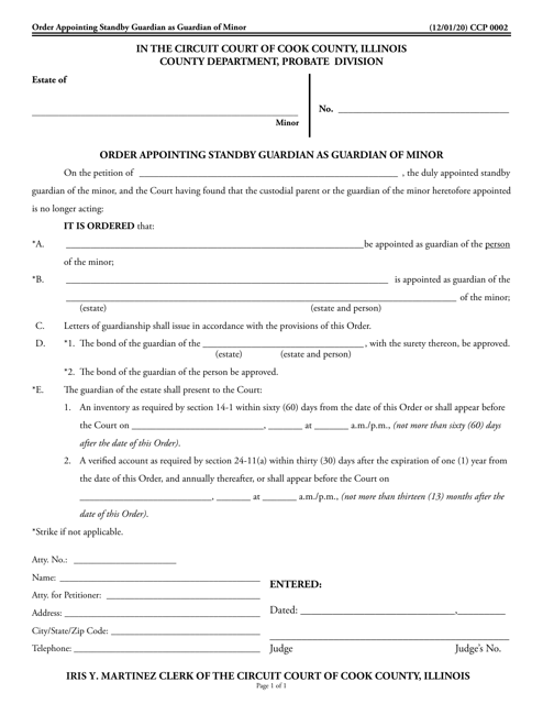 Form CCP0002 Order Appointing Standby Guardian as Guardian of Minor - Cook County, Illinois