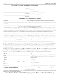 Document preview: Form CCG0024 Order for Attachment and Summons - Cook County, Illinois
