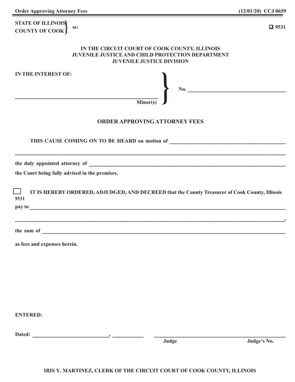 Form CCJ0659 Order Approving Attorney Fees - Cook County, Illinois, Page 1