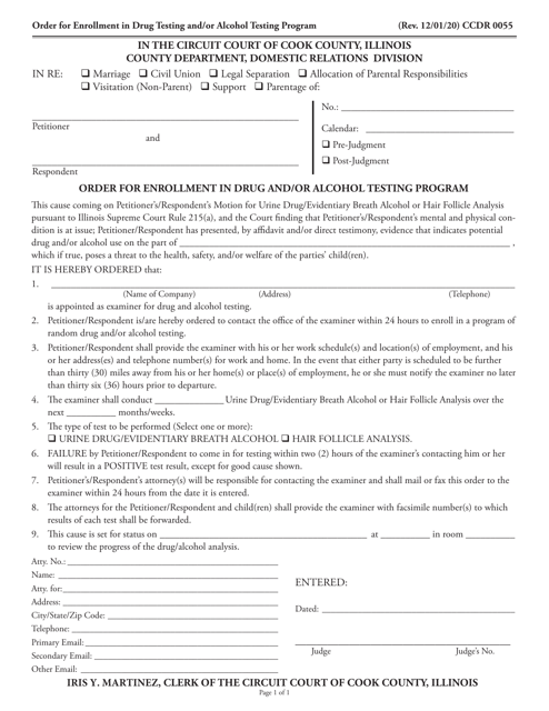 Form CCDR0055 Order for Enrollment in Drug and/or Alcohol Testing Program - Cook County, Illinois