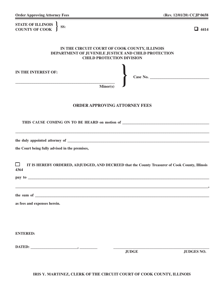 Form CCJP0658 Order Approving Attorney Fees - Cook County, Illinois, Page 1