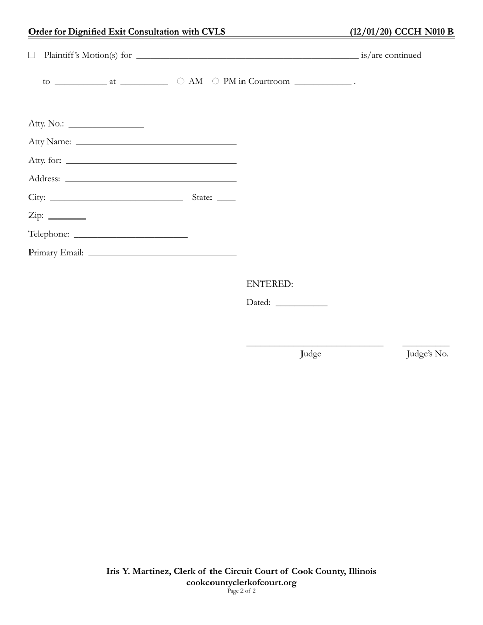 Form CCCH N010 Download Fillable PDF or Fill Online Order for Dignified ...