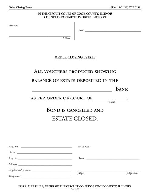 Form CCP0231 Order Closing Estate - Cook County, Illinois