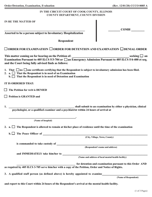 Form CCCO0085 Order for Examination - Cook County, Illinois