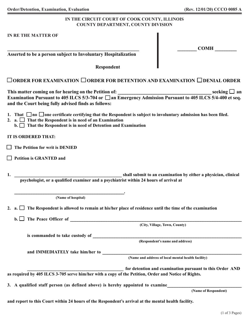 Form CCCO0085 Order for Examination - Cook County, Illinois, Page 1