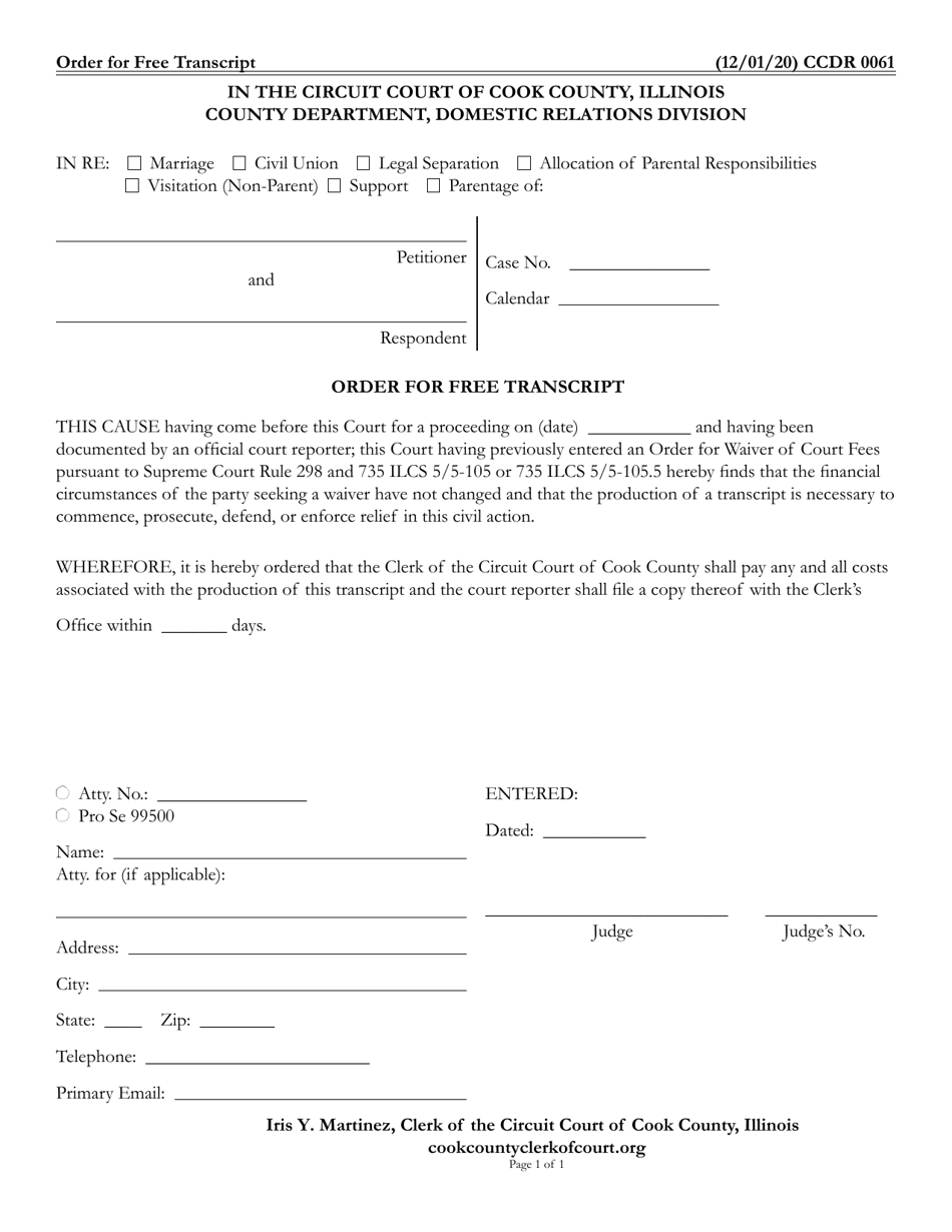 Form CCDR0061 Fill Out, Sign Online and Download Fillable PDF, Cook