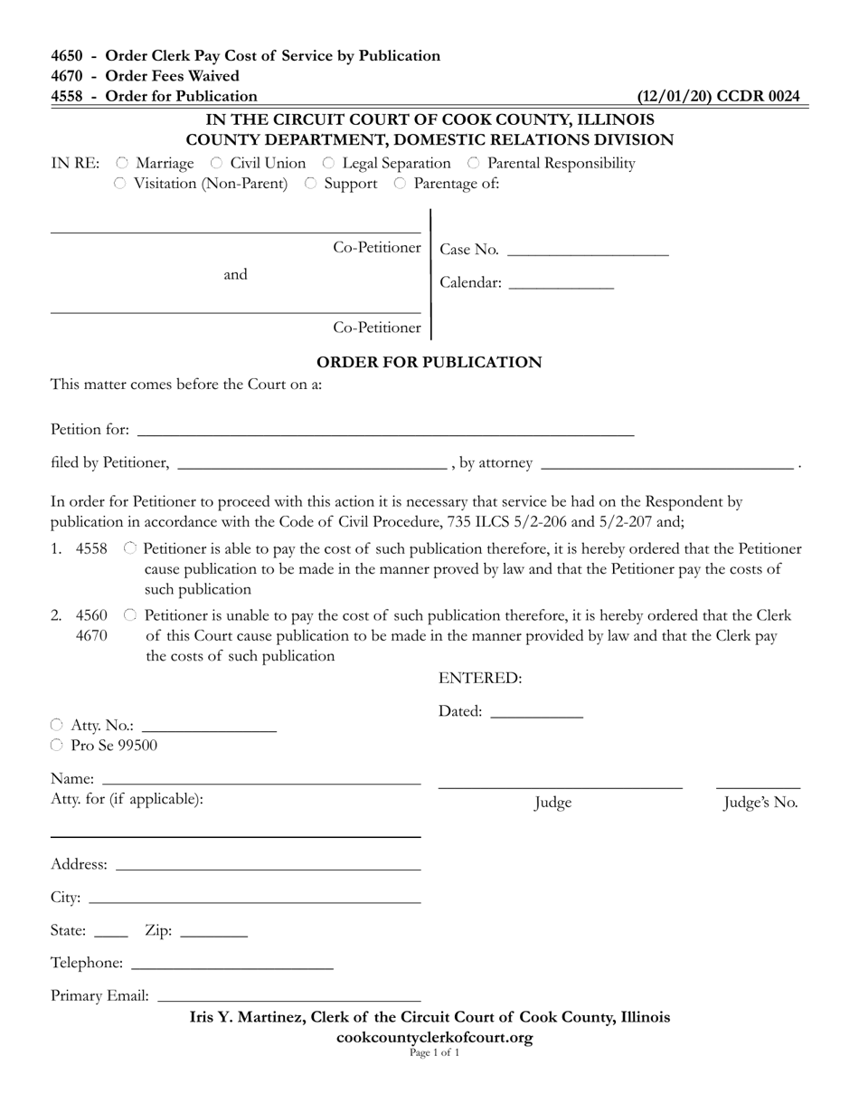 Form CCDR0024 Order for Publication - Cook County, Illinois, Page 1