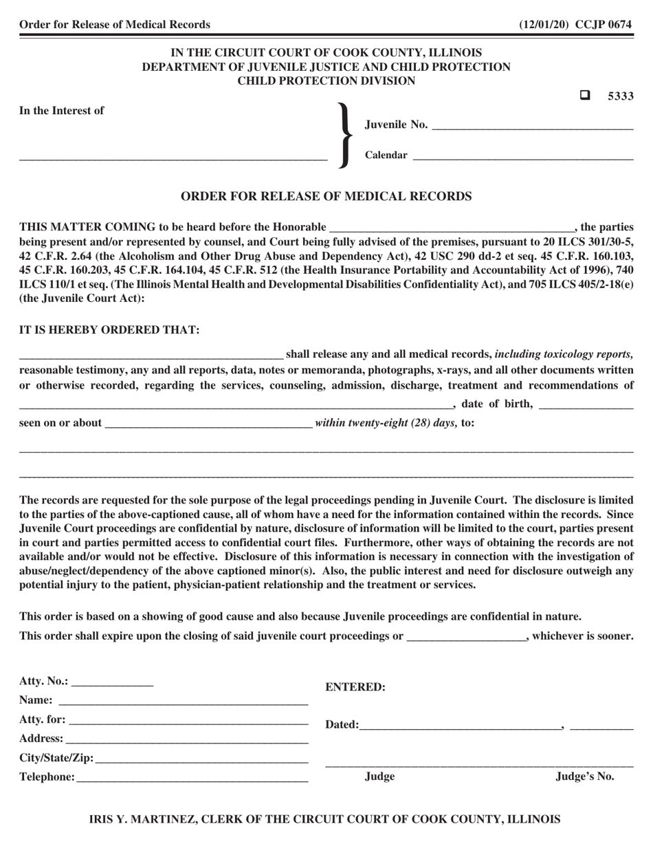 Form CCJP0674 Fill Out, Sign Online and Download Fillable PDF, Cook