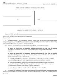 Document preview: Form CCG0029 Order for Replevin (Without Notice) - Cook County, Illinois