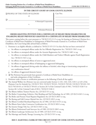 Form CCCR0512 Order Granting Petition for a Certificate of Relief From Disabilities or Enlarging Relief Previously Granted in a Certificate of Relief From Disabilities - Cook County, Illinois