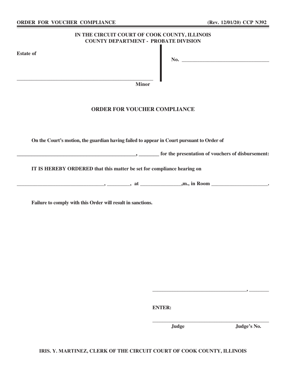 Form CCP N392 Order for Voucher Compliance - Cook County, Illinois, Page 1
