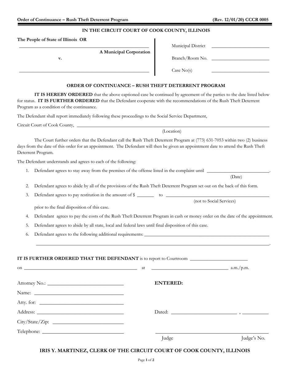 Form CCCR0005 Download Fillable PDF or Fill Online Order of Continuance ...