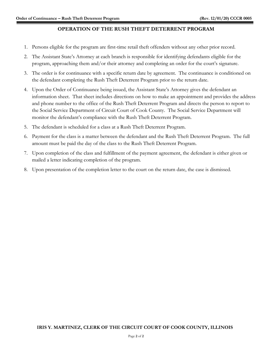 Form CCCR0005 Order of Continuance - Rush Theft Deterrent Program - Cook County, Illinois, Page 2