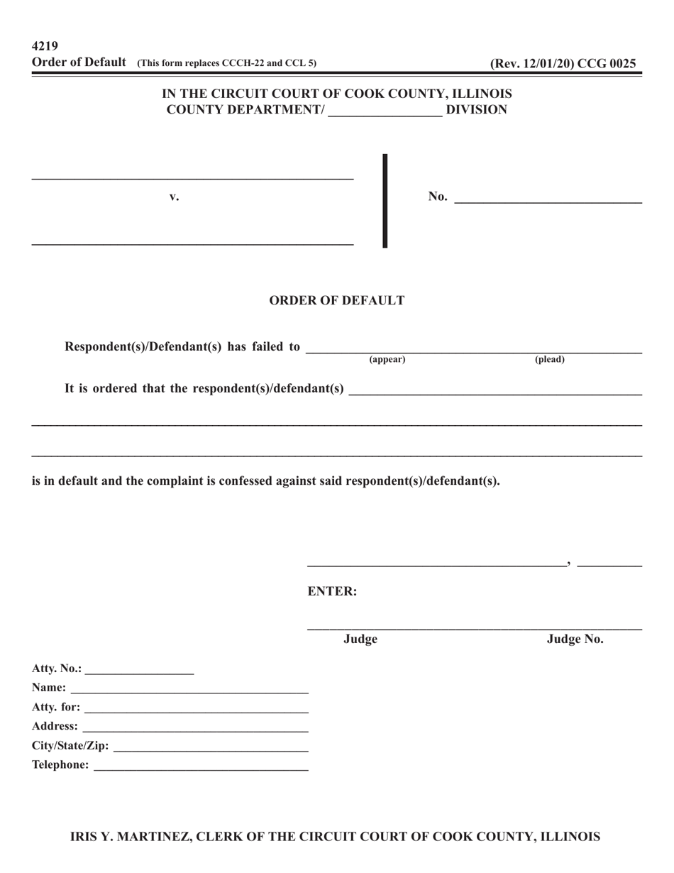 Form CCG0025 Order of Default - Cook County, Illinois, Page 1