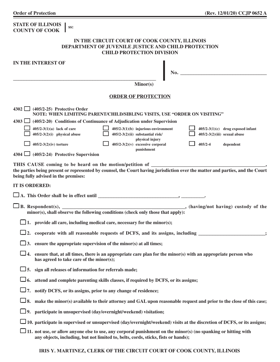 Form CCJP0652 Order of Protection - Cook County, Illinois, Page 1