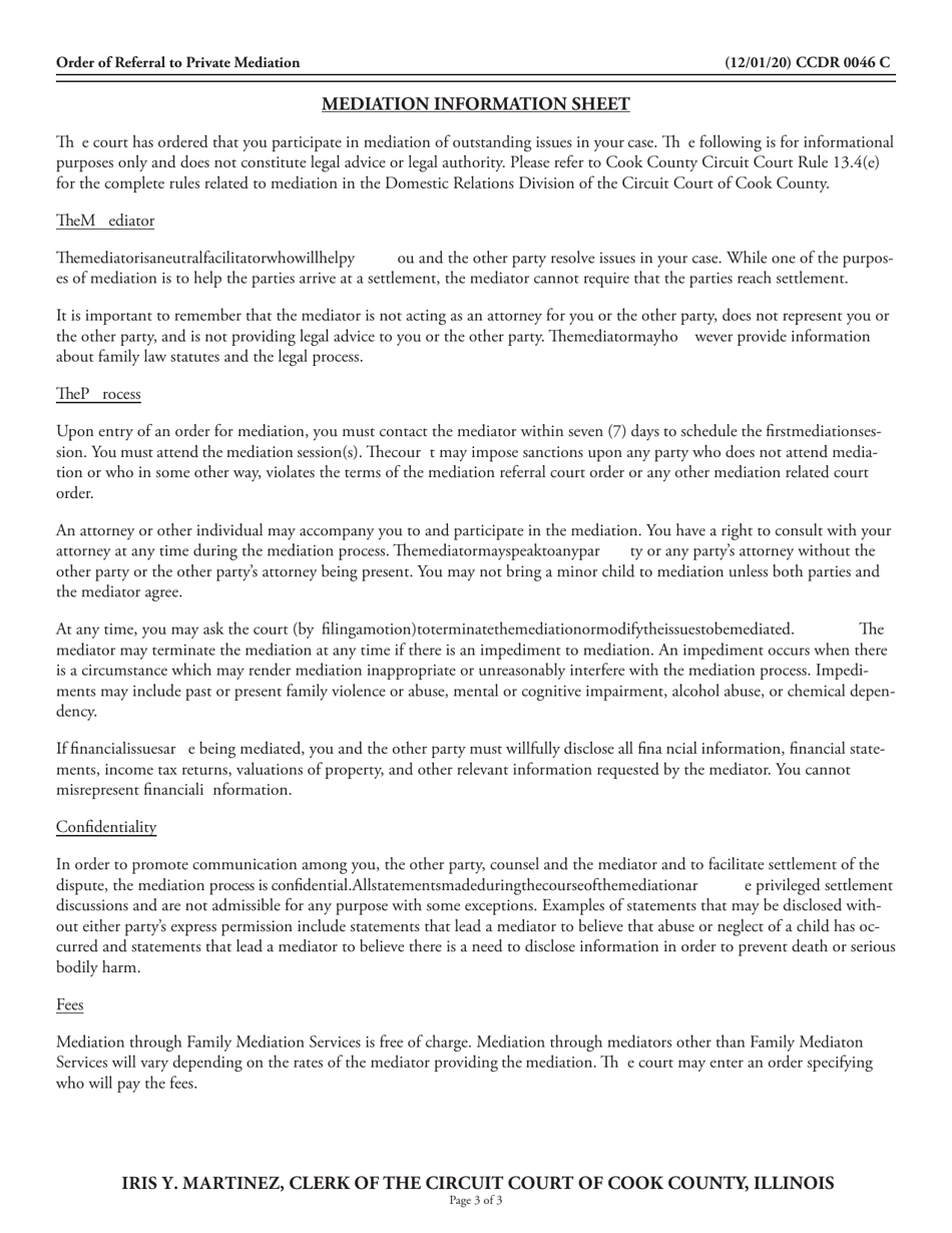 Form CCDR0046 Order of Referral to Private Mediation - Cook County, Illinois, Page 3