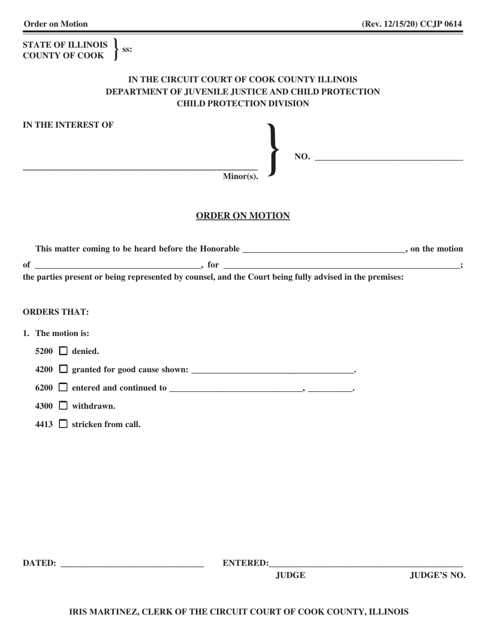 Form CCJP0614 Order on Motion - Cook County, Illinois, Page 1