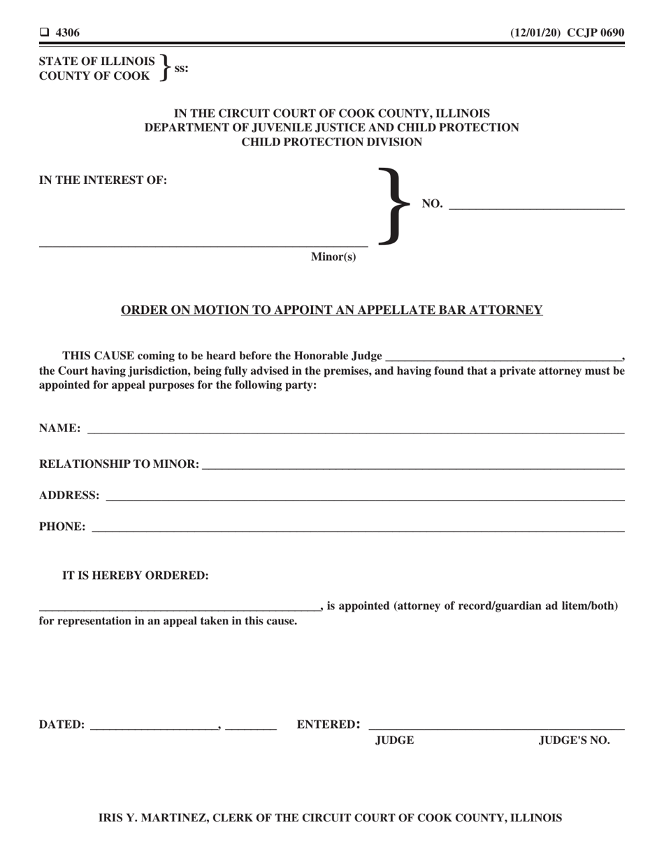 Form CCJP0690 Order on Motion to Appoint an Appellate Bar Attorney - Cook County, Illinois, Page 1