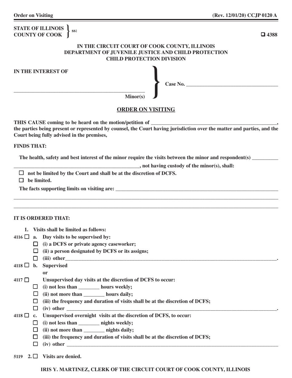 Form CCJP0120 Order on Visiting - Cook County, Illinois, Page 1