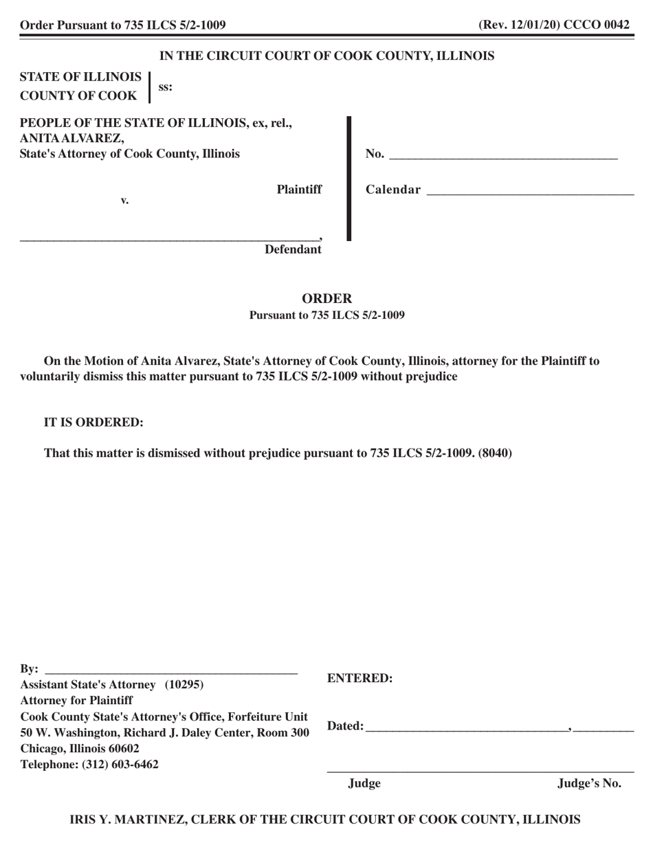 Form CCCO0042 Order - Cook County, Illinois, Page 1