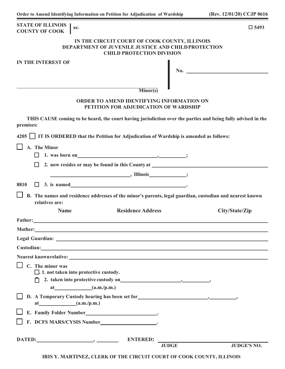 Form CCJP0616 Order to Amend Identifying Information on Petition for Adjudication of Wardship - Cook County, Illinois, Page 1