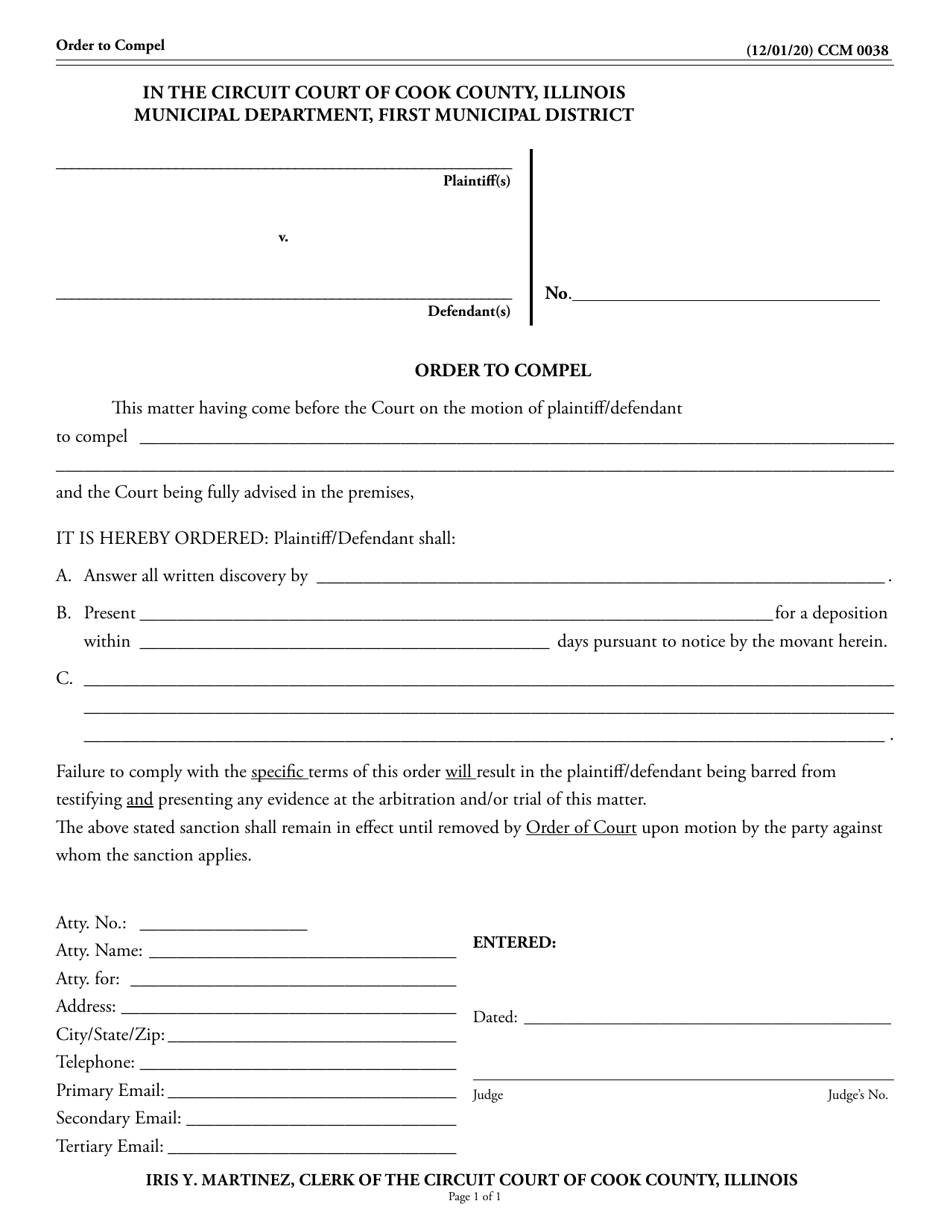 Form CCM0038 Order to Compel - Cook County, Illinois, Page 1