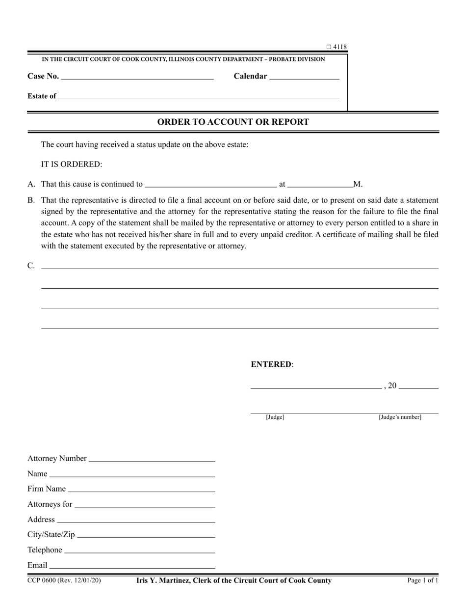 Form CCP0600 Order to Account or Report - Cook County, Illinois, Page 1